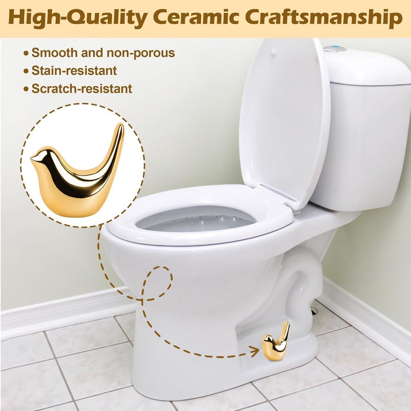 Windspeed 4Pcs Toilet Bolt Covers Decorative Ceramic Cute Bird Covers Replacement Toilet Screw Cover Caps Animal Commode Screw Plug for Decor Bathroom Accessories Bolt with Swan, Cactus, Bird, Moon Shapes(Gold) - Image 4